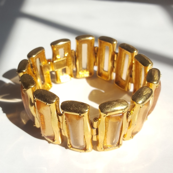 Coro Vintage Bracelet 8" Gorgeous MCM & Lucite 💕 Gold Plated Collectible - Picture 1 of 8